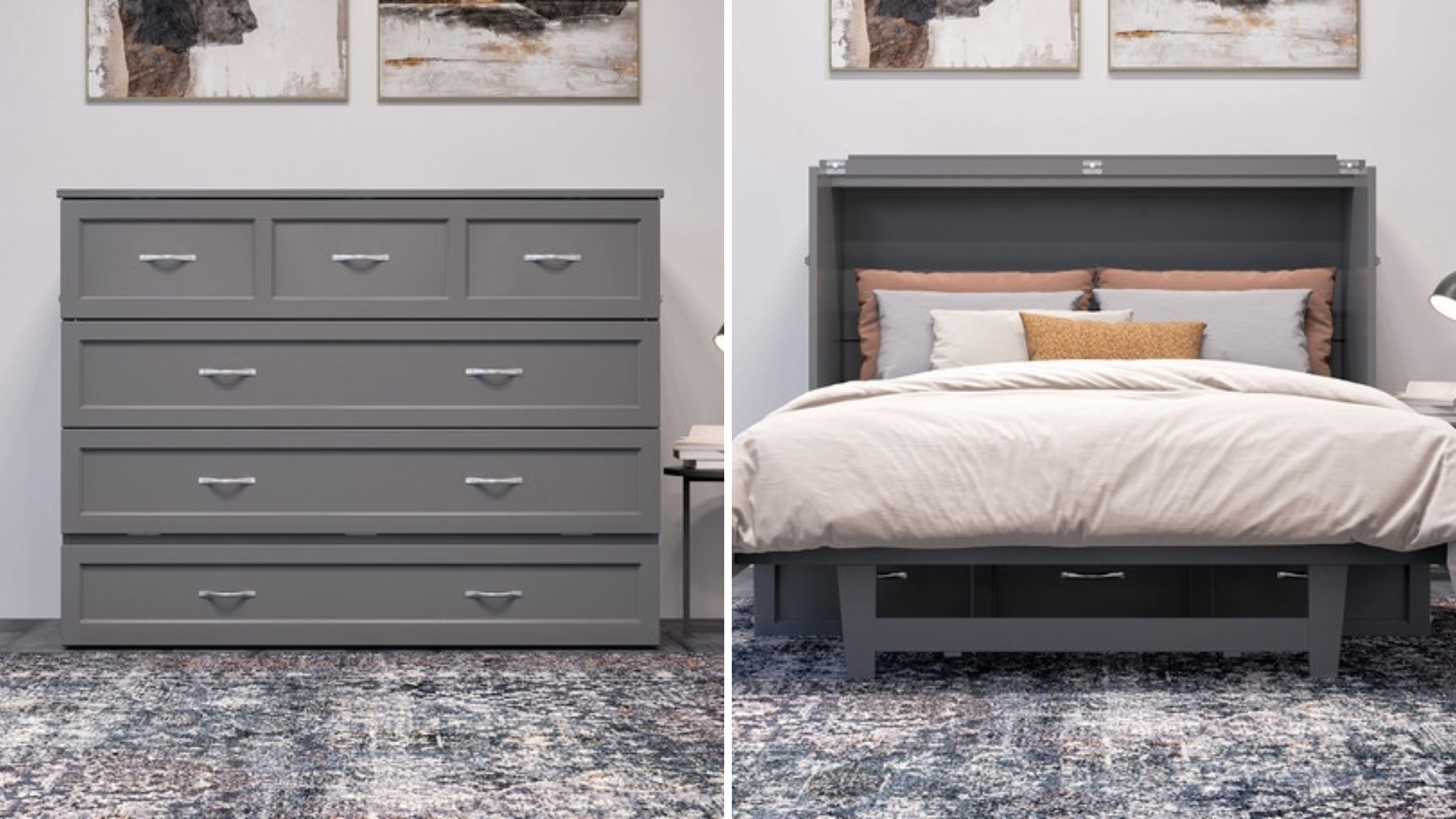 Ashbury Grey Full Size Murphy Bed Before and After
