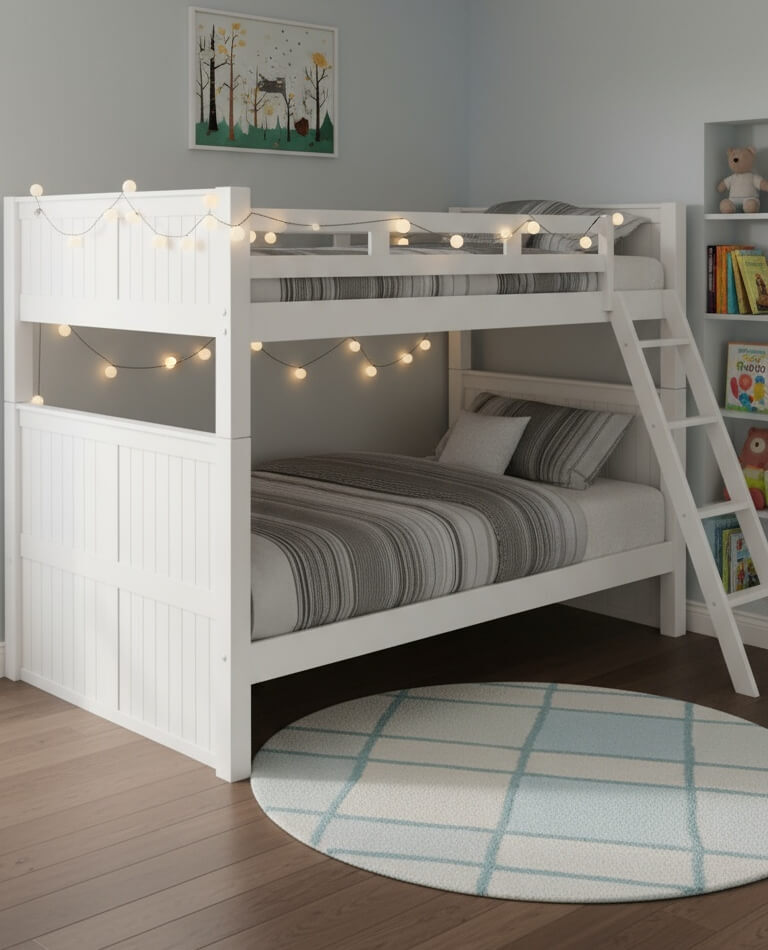 bunk bed in kids room with lights